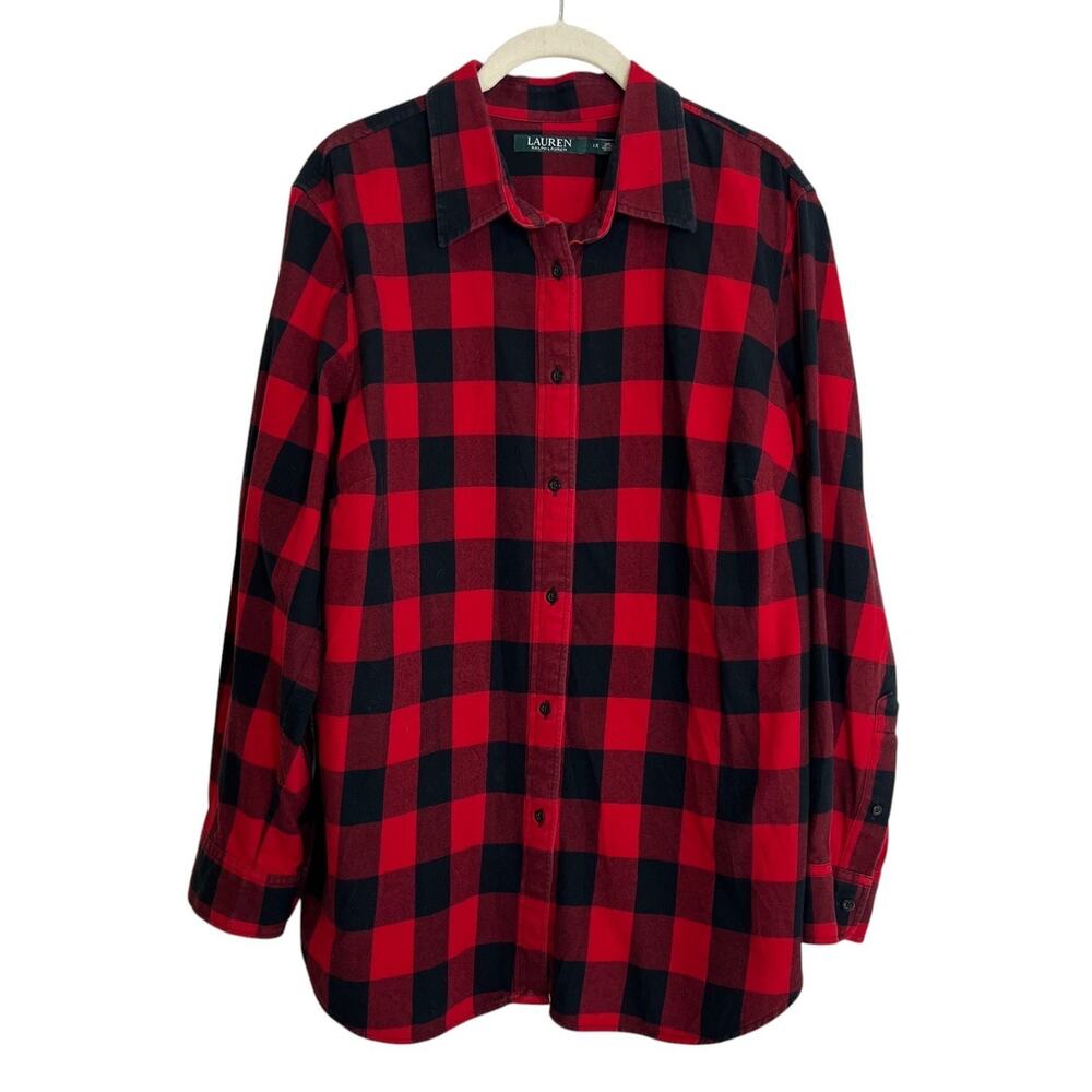 Lauren Ralph Lauren Red Black Buffalo Plaid Flannel Shirt 1X Long Sleeve